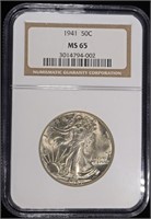 1941 WALKING LIBERTY HALF DOLLAR NGC MS-65