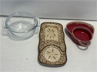 3- cracker and dip platter, glass bowl
