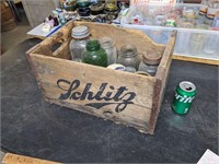 VTG Shlitz Wooden Crate w/Misc Jars