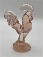 Pink Glass Rooster Paperweight 4 1/2”