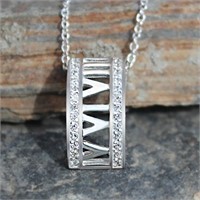 Sterling Silver .07ct Topaz Roman Numeral Necklace