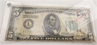 1928 B $5 REDEEMABLE IN GOLD ON DEMAND l27080999A
