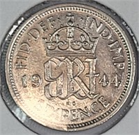 1944 Britain Silver Six Pence