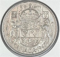 1947 Curved 7 Canada Silver 50 Cents