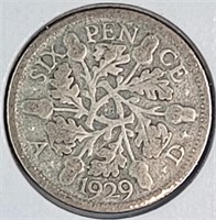1929 Britain Silver Six Pence