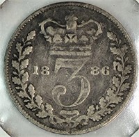 1886 Britain .925 Silver Three Pence