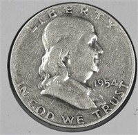 1954-S  USA Silver Franklin Half Dollar