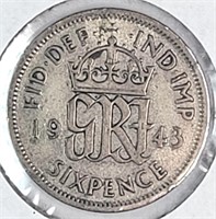 1943 Britain Silver Six Pence