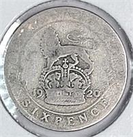 1920 Britain .925 Silver Six Pence