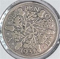 1931 Britain Silver Six Pence