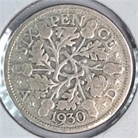 1930 Britain Silver Six Pence