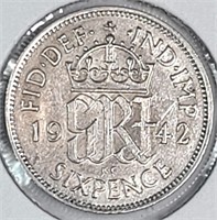 1942 Britain Silver Six Pence