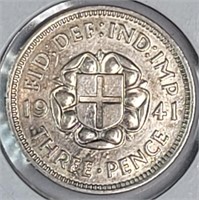 1941 Britain Silver Three Pence