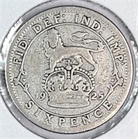 1925 Britain Silver Six Pence