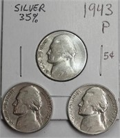 1940's Incl 1943P Silver Jefferson Nickels