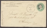 E. & N. A. Railway Railroad Corner Card, U164 Stat