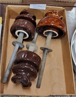 3 BROWN PORCELAIN INSULATORS