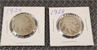 1924 and 1928 buffalo nickels