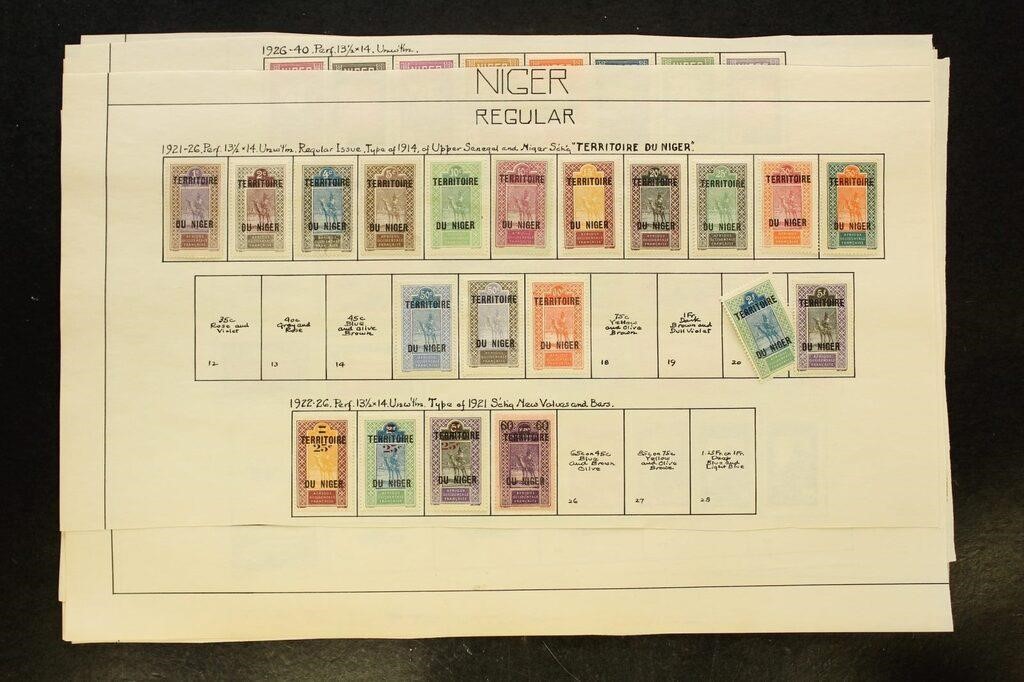 Niger Stamps Used and Mint hinged on old pages, ve