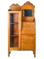 Antique Oak Side By Side Desk / Bookcase Furniture