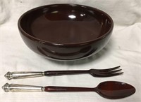 Wooden And Sterling Bowl, Spoon & Fork