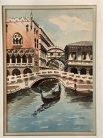 Mid Century Venice Canal Watercolor
