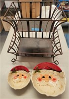 (2) Santa Serving Dishes & 2-Tiered Serving Rack