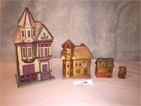 Lot Small Miniature Folk Art Tinket Box Buildings