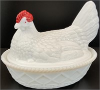 Vintage Milk Glass Hen on Nest