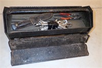 TOOLBOX W/2 HAMMERS, COMBINATION WRENCHES,