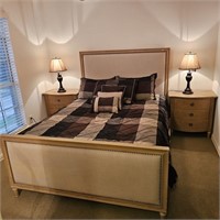 Upholstered Cloth Stud Full Bed W/ Night Stands