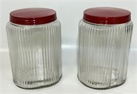 TWO NEAT RETRO RIBBED GLASS KITCHEN CANISTERS