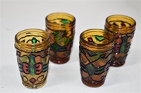 4 Vintage Stained Glass Style Shot Glass Hong Kong