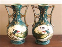 Pr: 7" tall 2 handled vases, marked Japan