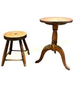 Oak Candle Stand and Stool
