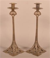 Pair of Art Nouveau Brass Candlesticks.