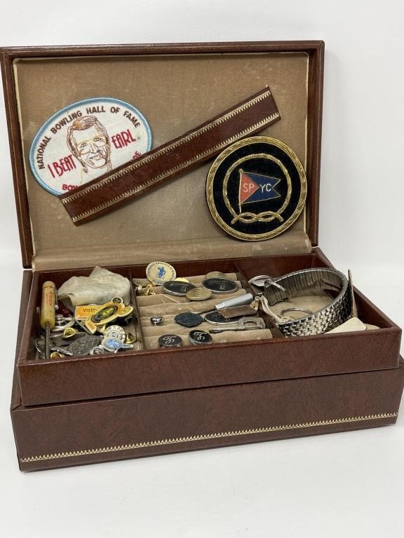 Mens Jewelry Box w Contents Cufflinks PATCHES