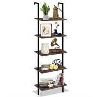 Wolawu 5 Tiers Ladder Shelf Brown Modern Bookshelf