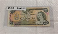 CANADIAN 20 DOLLAR BILL - 1979