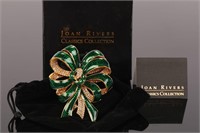 JOAN RIVERS Green Enamel Bow Brooch NEW W/ BOX