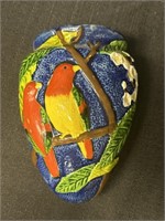 Pottery Wall Pocket, parrots, made in Japan