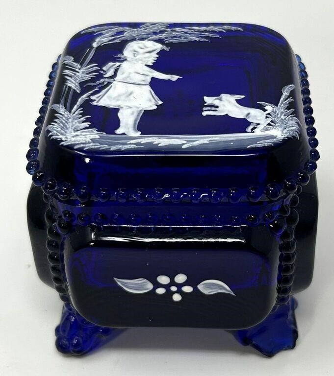 Signed Mary Gregory Cobalt Pin Jar