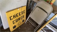 3 Metal Chairs & Wooden Cheese Curd Sign