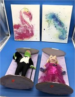 Flamingo/Seahorse Art & Miss Piggy/Kermit Dolls