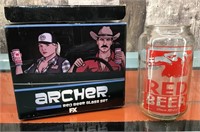 Archer Red Beer glass set - new