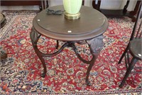 ANTIQUE CURBED LEG CARVED LAMP TABLE