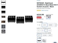 $225 NETGEAR Nighthawk AX3600 Tri-Band Mesh Wi-Fi