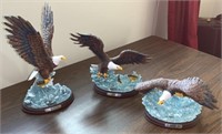 Lot of 3 Composition "Eagle over Water" Sculptures