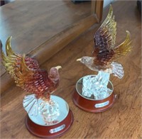 2 Illuminated Art Glass "Eagle" Sculptures