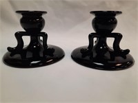 LE Smith Black Glass 3-Legged Candlestick PR